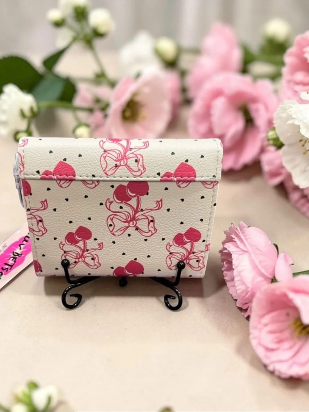 Luv Betsey by Betsey Johnson Cherry bow gingham heart wallet NWT